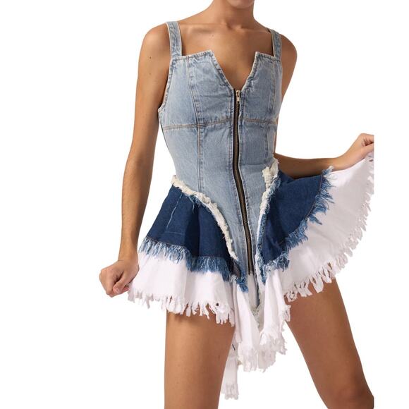 Two Twin Style Denim Irregular Dress SIZE MED Retails $126 - Picture 1 of 13